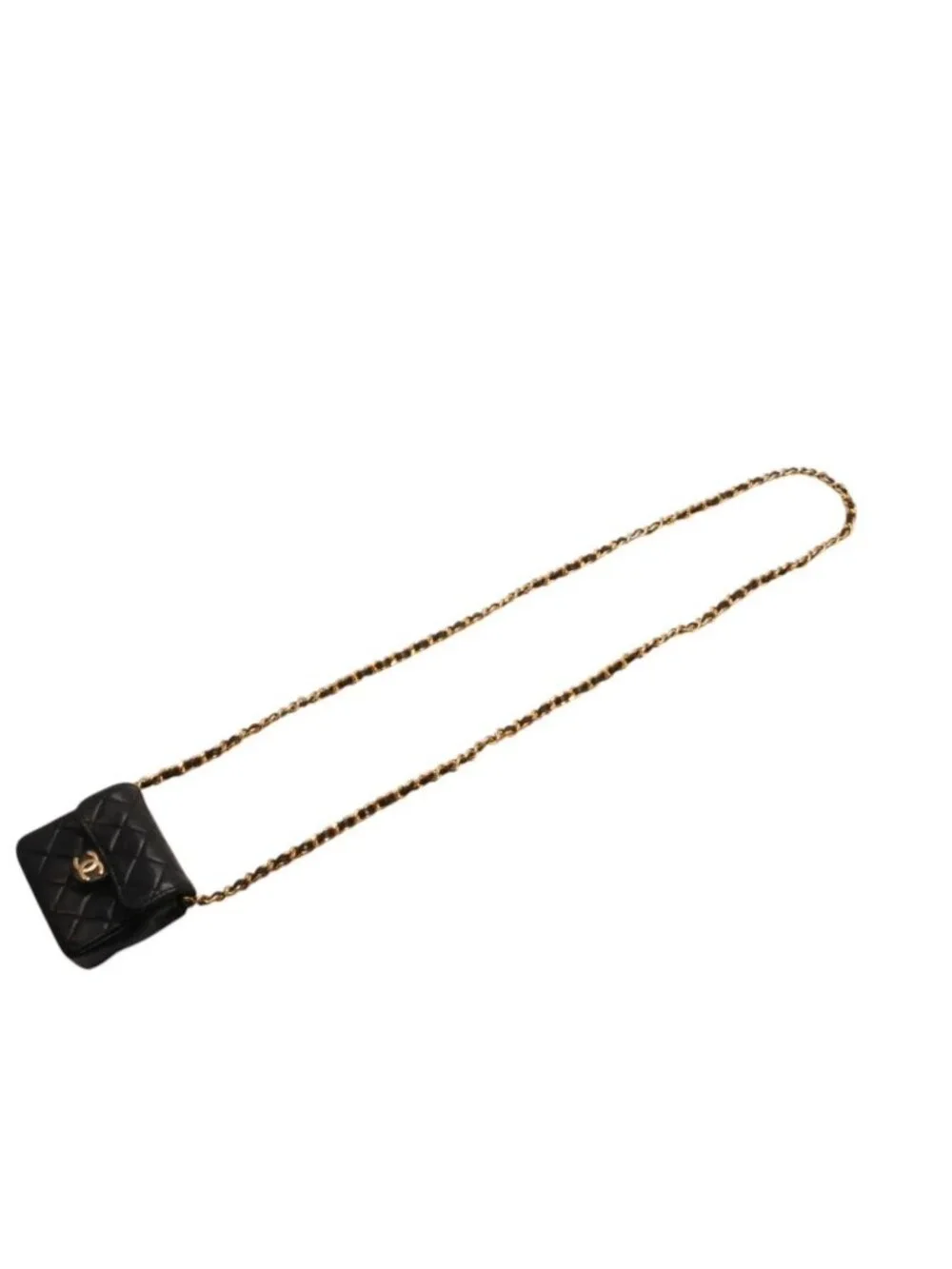 Chanel Micro Quilted Chain Shoulder Bag CC Logo Lambskin Black Gold